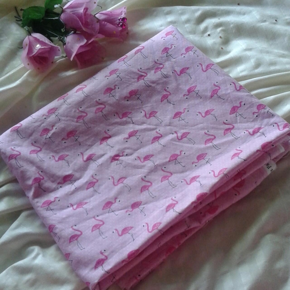 2 yards of pastel pink polka dot flamingo cotton fabric